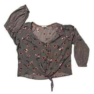 Maurices Women's Teal Blue Green Button Tie Front Floral Top Size M